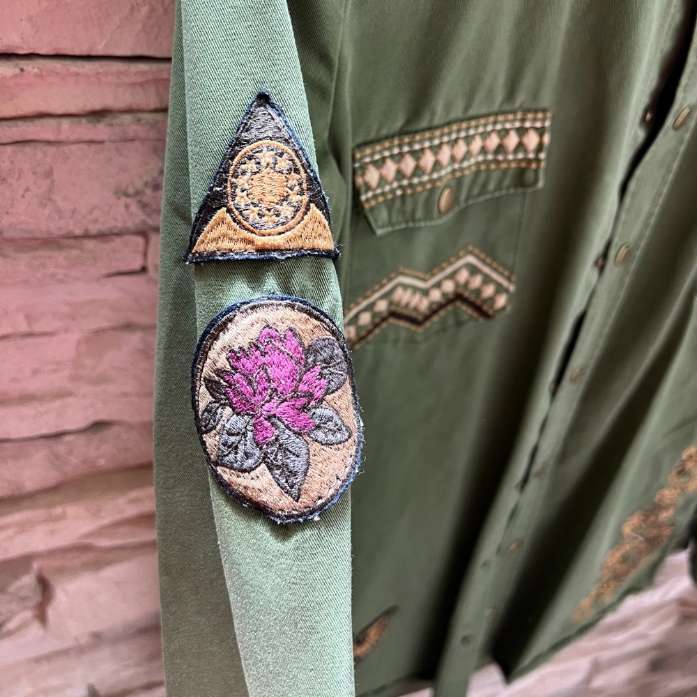 Rare Spell & The Gyspy Collective Panther Army Green Jacket Shirt Small - Picture 4 of 9